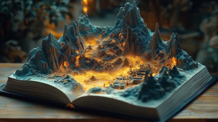 Foto gratuito escena de cuento de hadas saliendo de un libro