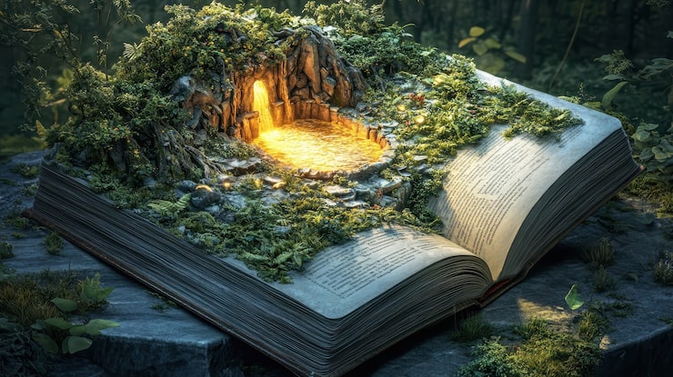Foto gratuito escena de cuento de hadas saliendo de un libro