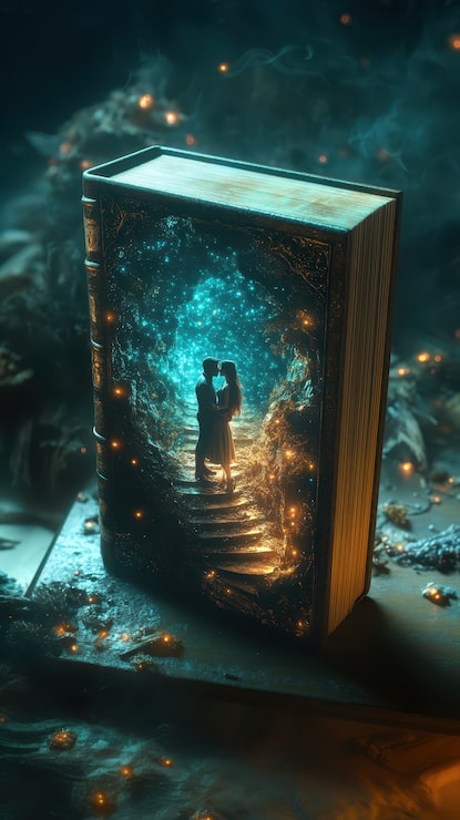 Foto gratuito escena de cuento de hadas saliendo de un libro