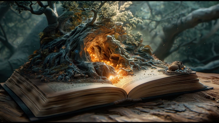 Foto gratuito escena de cuento de hadas saliendo de un libro