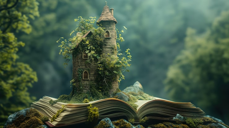 Foto gratuito escena de cuento de hadas saliendo de un libro