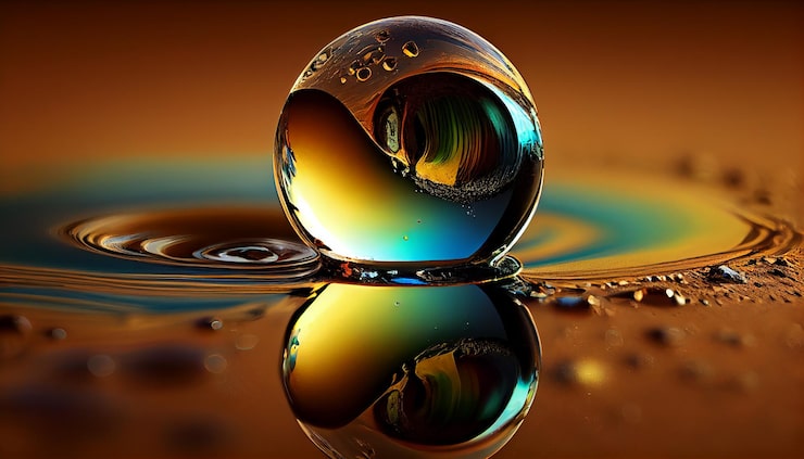 Foto gratuito esfera húmeda sobre agua reflectante belleza abstracta generada por ia