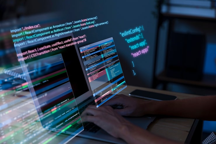 Foto gratuito experiencia en programación con persona que trabaja con códigos en computadora