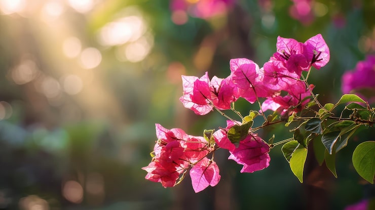 Foto gratuito flores de buganvilla rosas resplandeciendo bajo la luz del sol