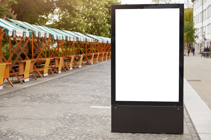 Foto gratuito formato de ciudad. caja de luz vertical con espacio de maqueta blanca para su anuncio