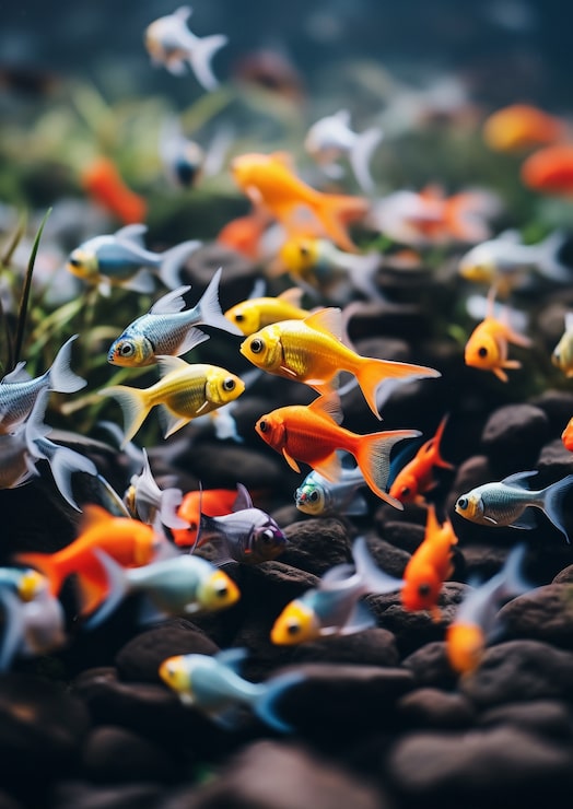 Foto gratuito hermoso grupo de peces bajo el agua