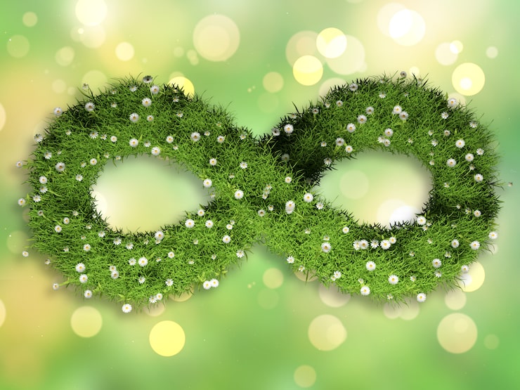 Foto gratuito hierba y margaritas en la forma de un símbolo de infinito en las luces de un bokeh
