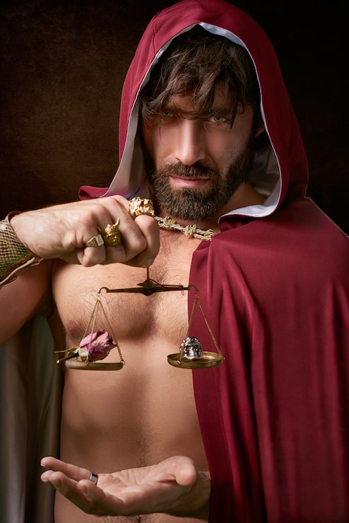 Foto gratuito hombre de capucha roja con escala