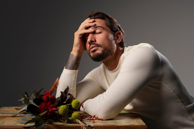 Foto gratuito hombre joven y sensible con flores.