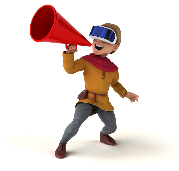 Photo Gratis ilustrasi 3d lucu dari seorang pria abad pertengahan dengan helm vr