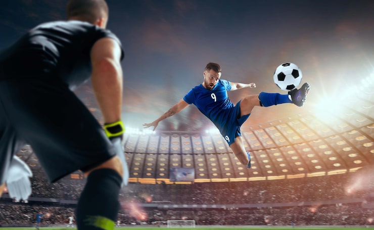 Foto gratuito jugadores de fútbol en acción en un estadio profesional