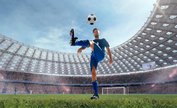 Foto gratuito jugadores de fútbol en acción en un estadio profesional