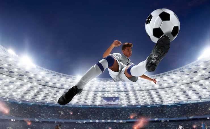Foto gratuito jugadores de fútbol en acción en un estadio profesional