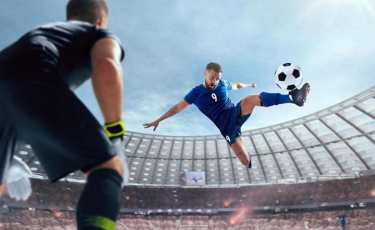 Foto gratuito jugadores de fútbol en acción en un estadio profesional