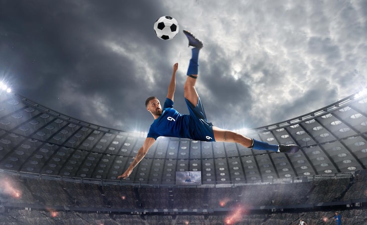 Foto gratuito jugadores de fútbol en acción en un estadio profesional