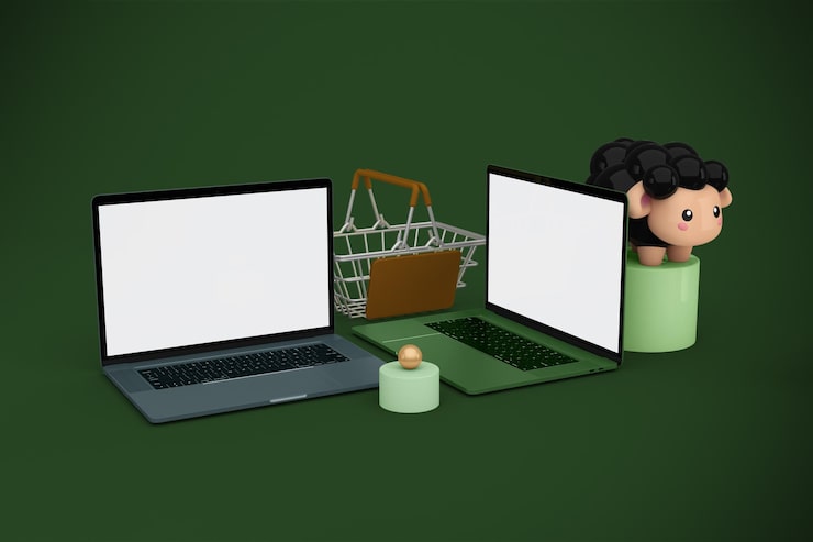 Photo Gratis keranjang belanja adha dan laptop sisi kiri