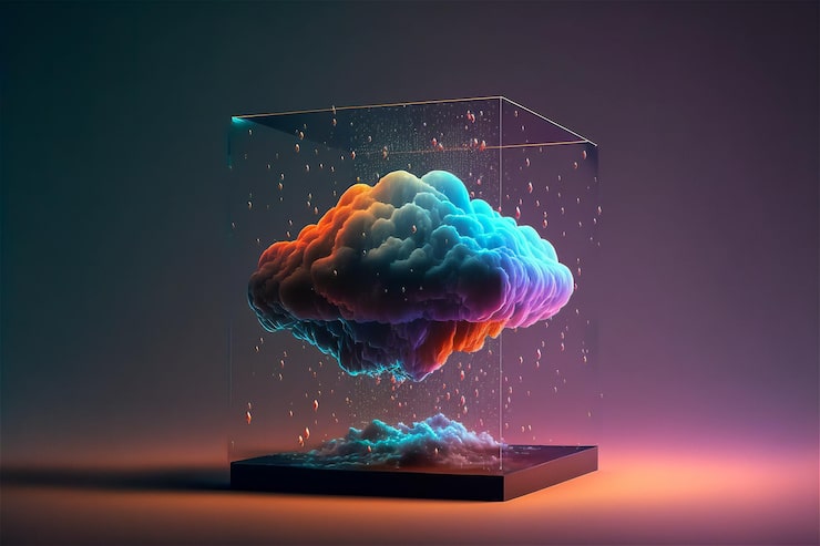 Photo Gratis konsep cloud kreatif dalam kubus kaca infrastruktur metaverse digital cloudscape