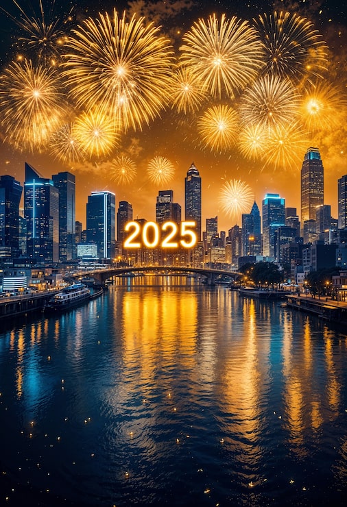 Photo Gratis latar belakang confetti tahun baru 2025