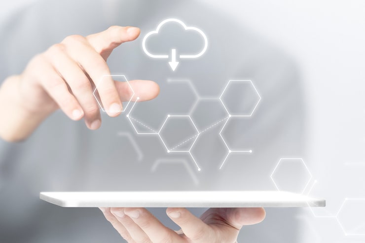 Photo Gratis latar belakang tablet sistem cloud teknologi pintar media remix