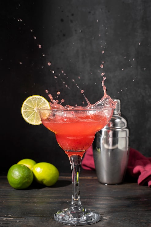 Foto gratuito mezcla de cócteles en vaso con cubitos de hielo y lima