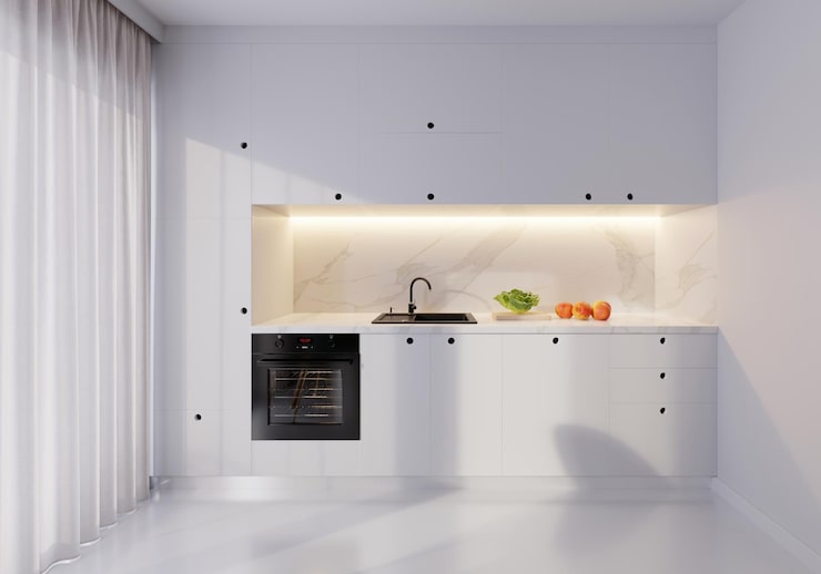 Foto gratuito modernas encimeras blancas de cocina con espacio libre