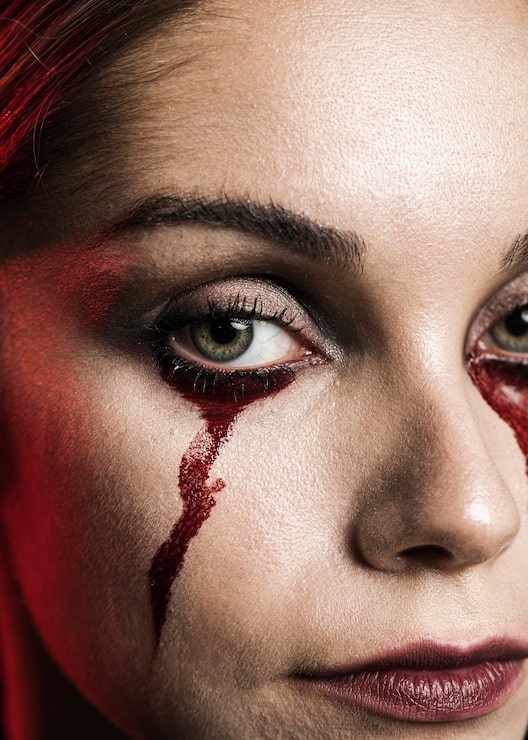 Foto gratuito mujer con maquillaje de sangre falsa