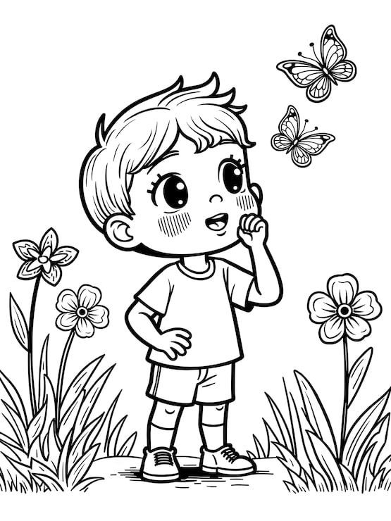 Foto gratuito niño observando mariposas en el jardín
