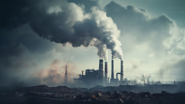 Photo Gratis pabrik menghasilkan polusi co2
