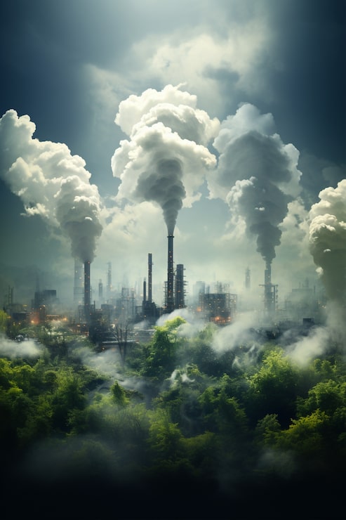 Photo Gratis pabrik menghasilkan polusi co2