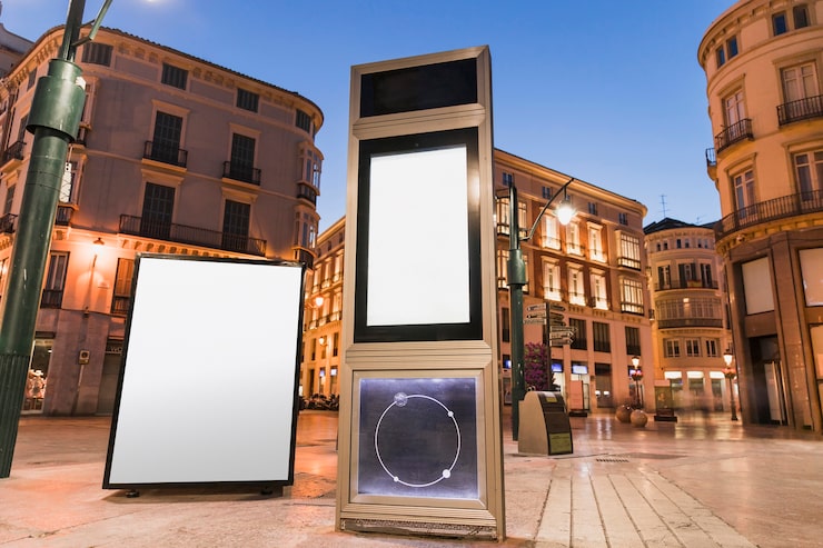 Foto gratuito panel publicitario en blanco en la ciudad por la noche