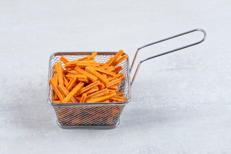 Foto gratuito papas fritas en cesta de freír en blanco