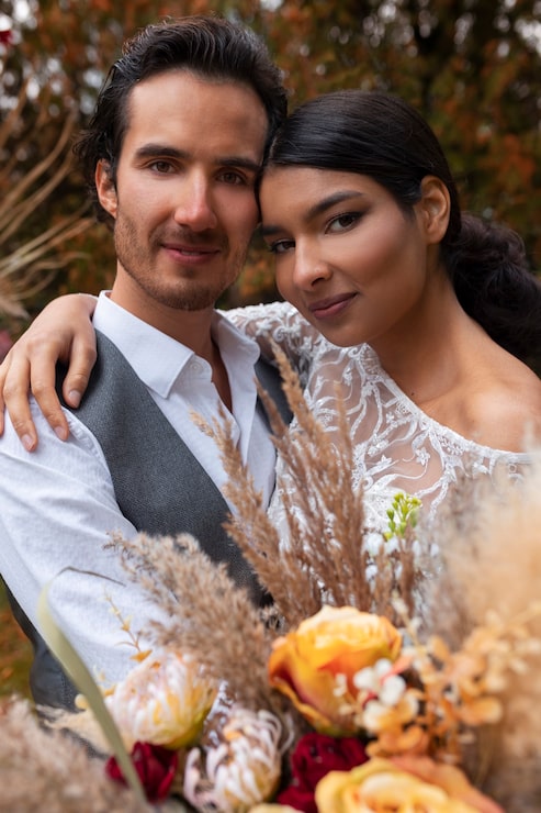 Foto gratuito pareja casada de tiro medio posando