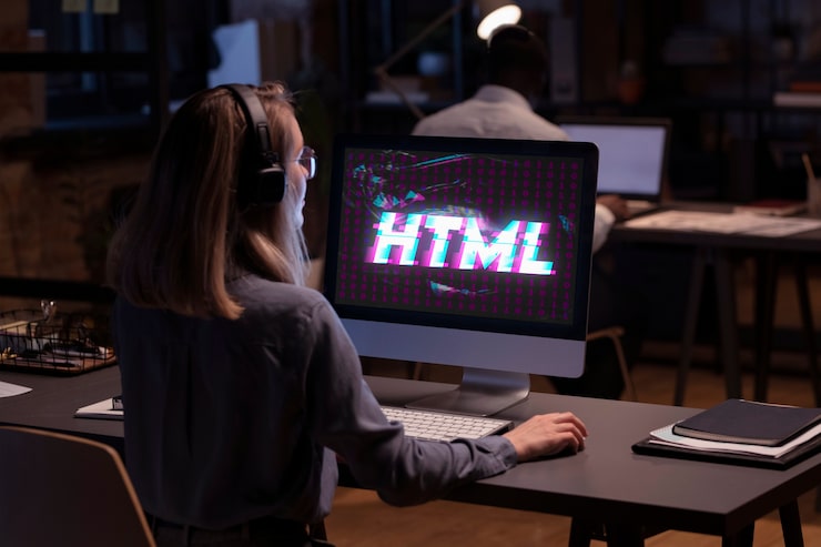 Foto gratuito persona frente a la computadora trabajando en html