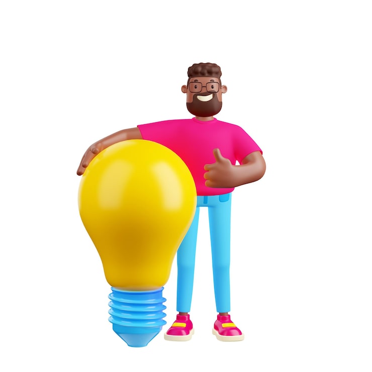 Photo Gratis pria render 3d dengan solusi kreatif lampu besar