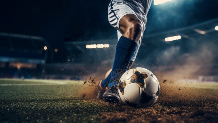Foto gratuito primer plano de un atleta jugando al fútbol
