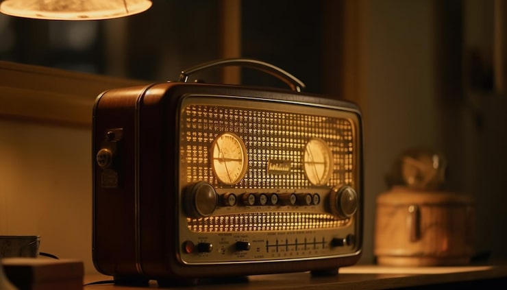 Foto gratuito radio antigua con perilla brillante transmite nostalgia generada por ia