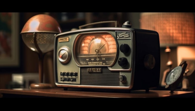 Foto gratuito una radio con un reloj que dice 'pulsa el botón'