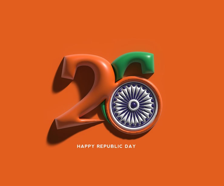 Foto gratuito render 3d del concepto del día de la república de la india con el texto diseño feliz del día de la república.