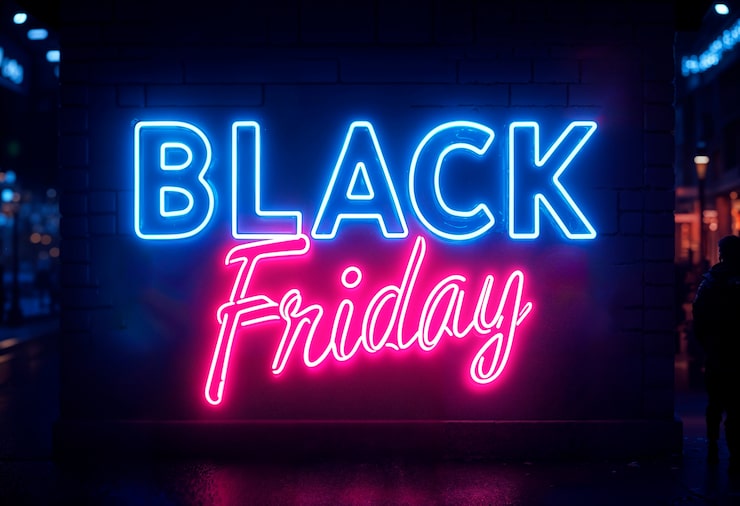 Photo Gratis render 3d logo neon black friday