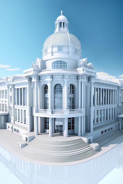 Foto gratuito renderización en 3d de un edificio abstracto