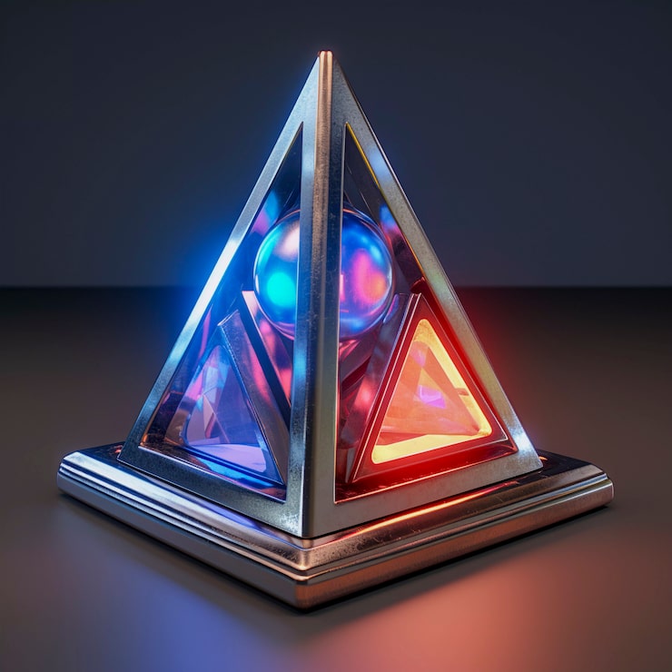 Foto gratuito renderización en 3d del triángulo de neón