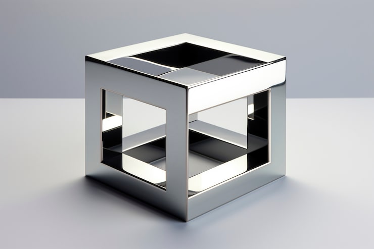 Foto gratuito renderizado en 3d de un cubo metálico abstracto