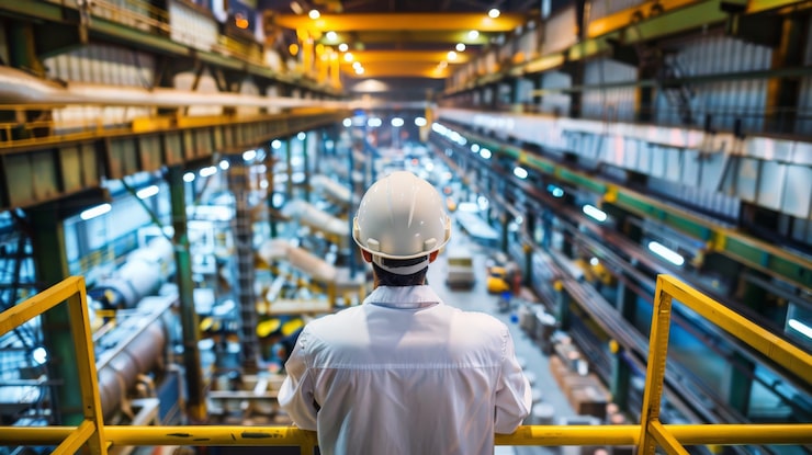 Foto gratuito retrato del ingeniero en el sitio de trabajo durante las horas de trabajo