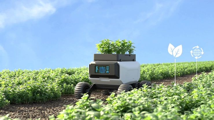 Photo Gratis robot pertanian bekerja di pertanian pintar