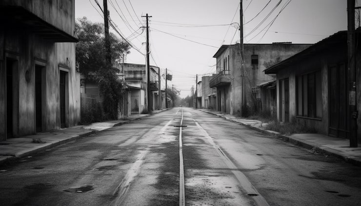 Photo Gratis sebuah jalan dengan tanda bertuliskan 'akhir dari barisan'