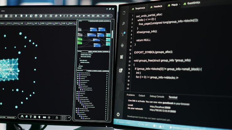 Foto gratuito sistemas informáticos del centro de datos que controlan los recursos de la red