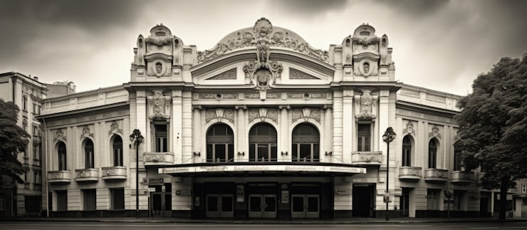 Photo Gratis tampilan eksterior gedung teater hitam putih