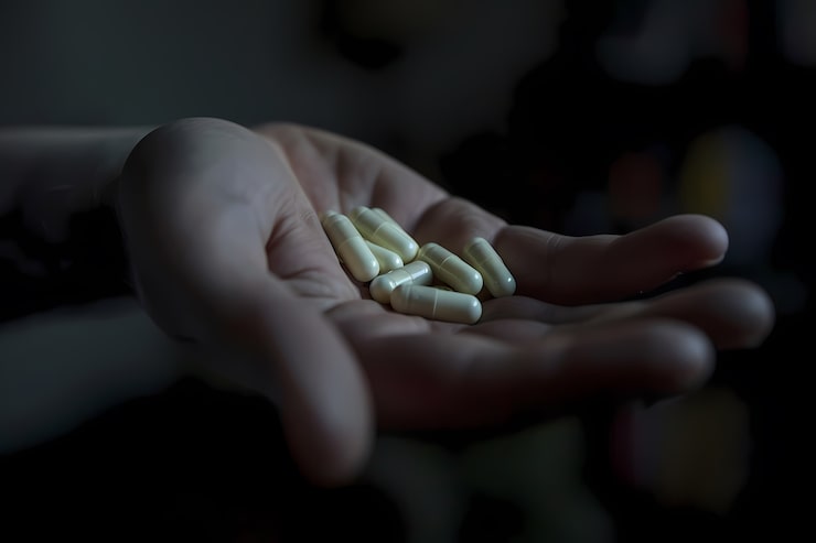 Photo Gratis tangan dengan obat dalam gaya gelap