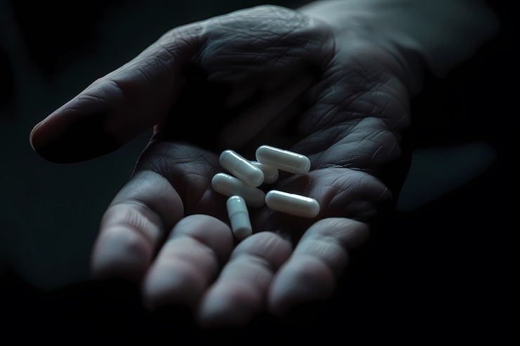 Photo Gratis tangan dengan obat dalam gaya gelap