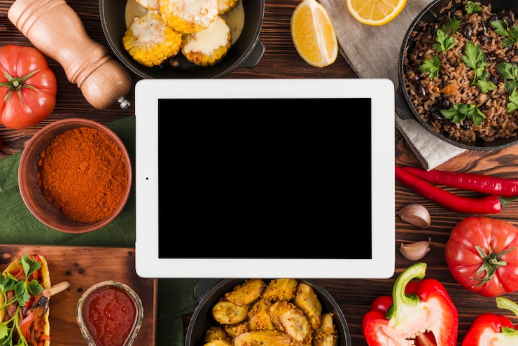 Photo Gratis tata letak datar templat tablet dengan makanan meksiko